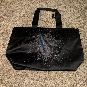 Victoria's Secret Black Tote Bag with Rhinestones and zipper NEW WITH TAGS!